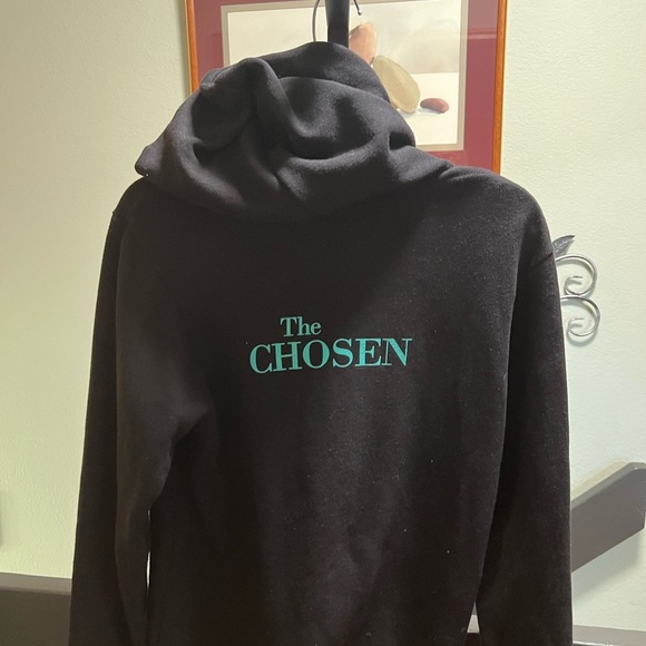 Bella Canvas Black Hoodie with Teal Text “get Used To Different” The Chosen #224 - Picture 4 of 5